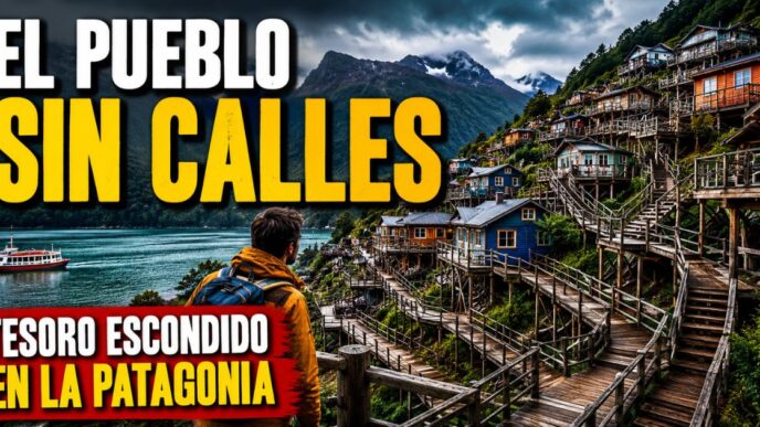 Pueblo sin calles en la Patagonia con casas conectadas por pasarelas de madera en Caleta Tortel