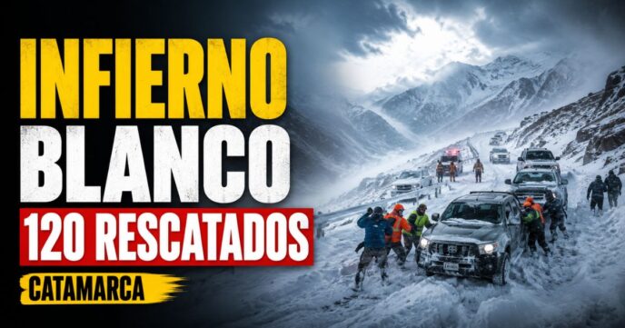 Rescate en Catamarca durante una tormenta de nieve con vehículos atrapados y 120 personas asistidas en la alta montaña.
