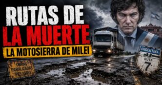 Rutas nacionales destruidas por el ajuste de Milei, con pozos, un camión y obras paralizadas en Argentina
