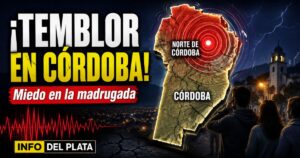 Miniatura de noticia sobre el sismo en Córdoba, con mapa de la provincia, epicentro en el norte cordobés, ondas sísmicas, alerta roja y vecinos preocupados durante la madrugada.