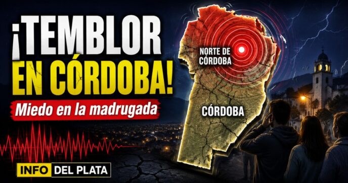 Miniatura de noticia sobre el sismo en Córdoba, con mapa de la provincia, epicentro en el norte cordobés, ondas sísmicas, alerta roja y vecinos preocupados durante la madrugada.