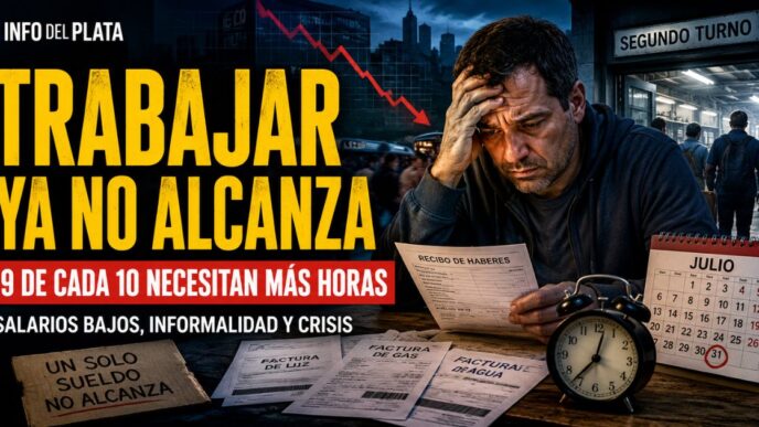 Trabajador preocupado por los bajos salarios y la necesidad de trabajar más horas para llegar a fin de mes.