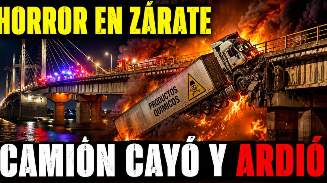 Camión con productos químicos cae del puente Zárate-Brazo Largo y arde en llamas durante un accidente fatal.
