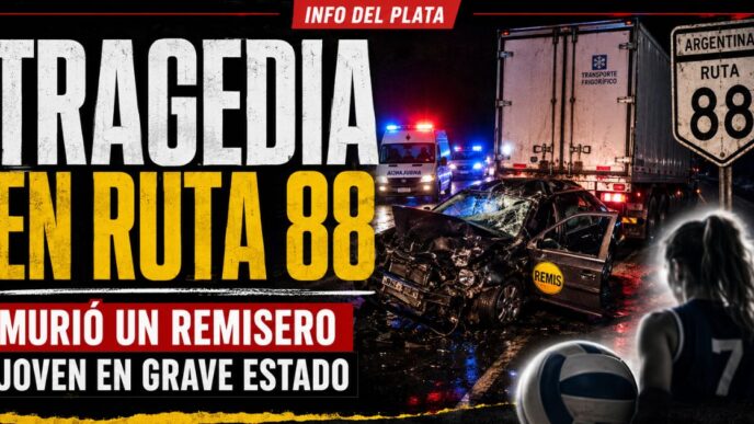 Tragedia en la ruta 88: remis destruido tras chocar contra un camión y una joven jugadora de vóley en grave estado
