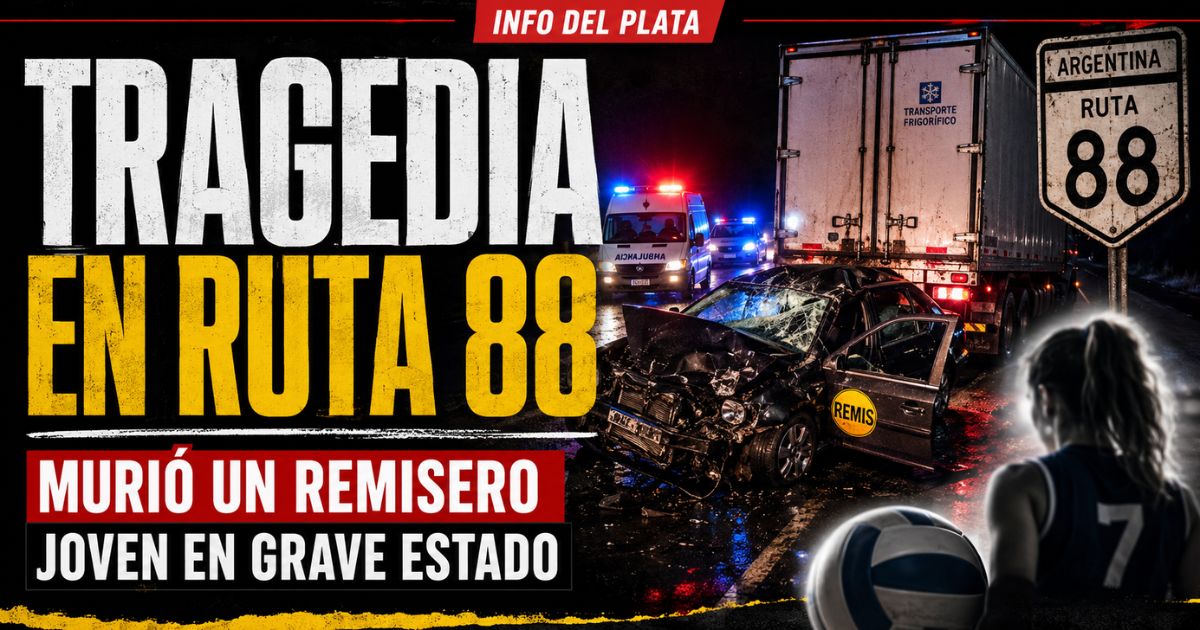 Tragedia en la ruta 88: remis destruido tras chocar contra un camión y una joven jugadora de vóley en grave estado