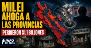 Miniatura sobre la caída de las transferencias automáticas a las provincias, con el mapa de la Argentina en rojo, flechas descendentes y el mensaje “Milei ahoga a las provincias: perdieron $1,1 billones”.