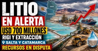 Conductor en el estudio de noticias de Info del Plata Noticias presentando informe especial sobre el crédito del BID a Posco para extraer litio en Salta y Catamarca.