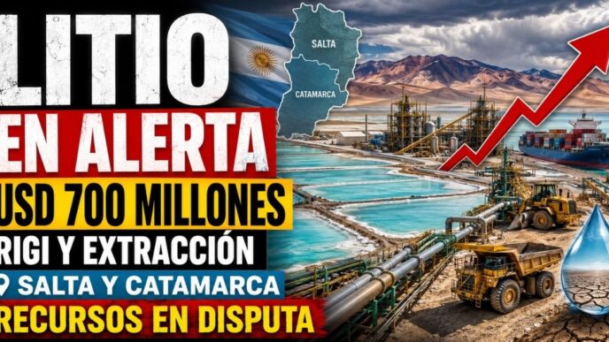 Conductor en el estudio de noticias de Info del Plata Noticias presentando informe especial sobre el crédito del BID a Posco para extraer litio en Salta y Catamarca.