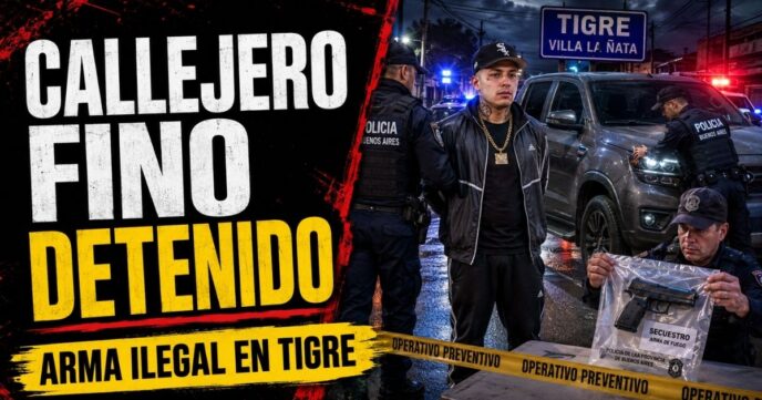 Conductor en el estudio de Info del Plata Noticias presentando informe sobre la detención de Callejero Fino con un arma limada en Tigre.
