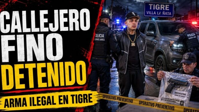 Conductor en el estudio de Info del Plata Noticias presentando informe sobre la detención de Callejero Fino con un arma limada en Tigre.