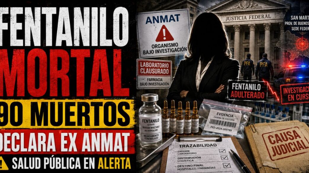 Conductor en el estudio de televisión de Info del Plata Noticias presentando informe sobre la causa judicial por el fentanilo adulterado.