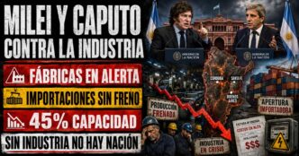 Conductor en estudio de televisión de Info del Plata Noticias presentando informe sobre el conflicto entre el Gobierno nacional y los industriales de la UIA.