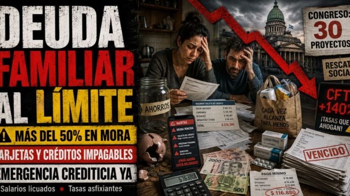 Conductor en el estudio de televisión de Info del Plata Noticias presentando informe sobre la crisis de las deudas familiares y las tarjetas de crédito.