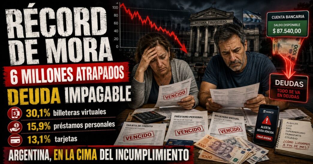 Billete de dólar estadounidense sobre un gráfico de línea descendente con tarjetas de crédito rotas y pantalla de celular mostrando saldo negativo.
