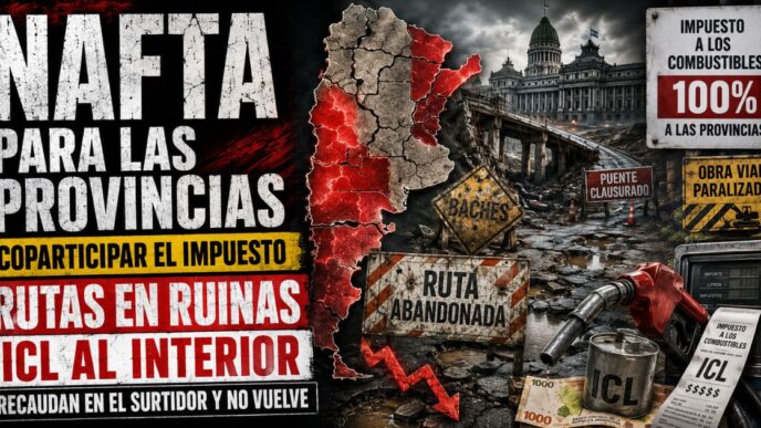 Gráfico de distribución del impuesto al combustible con el Congreso y estudio de Info del Plata Noticias de fondo.