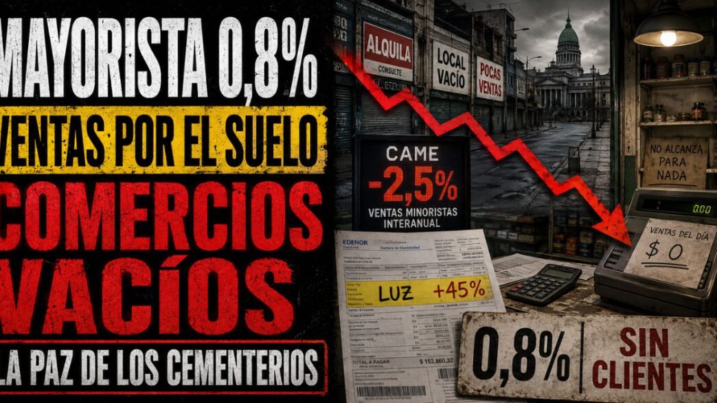Gráfico de inflación mayorista del 0,8% sobreimpreso en la pantalla de un estudio de televisión con conductor de Info del Plata Noticias y un comercio vacío de fondo.