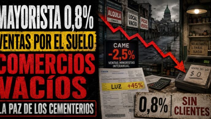 Gráfico de inflación mayorista del 0,8% sobreimpreso en la pantalla de un estudio de televisión con conductor de Info del Plata Noticias y un comercio vacío de fondo.