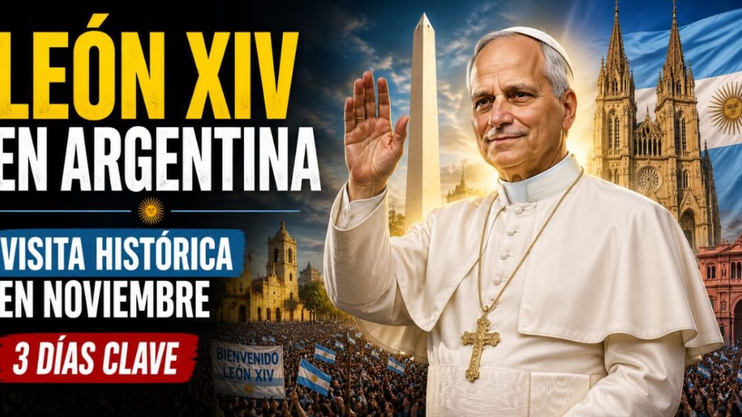 León XIV en Argentina durante su histórica visita de noviembre con Buenos Aires, Luján y símbolos argentinos de fondo