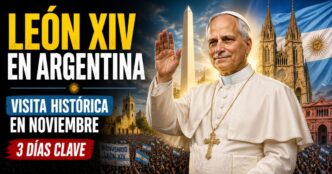 León XIV en Argentina durante su histórica visita de noviembre con Buenos Aires, Luján y símbolos argentinos de fondo