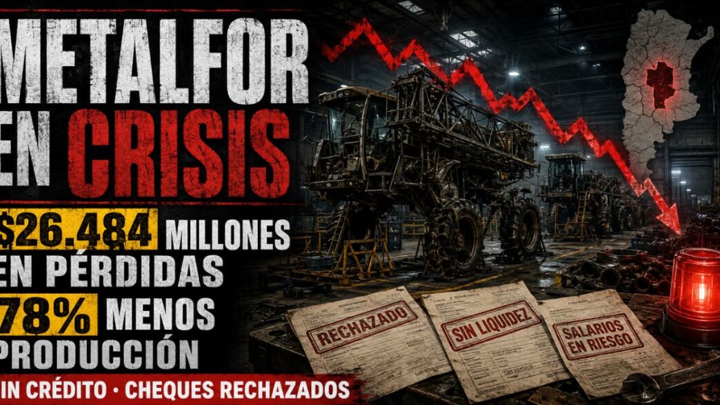 Línea de montaje de maquinaria agrícola detenida en la planta industrial de Metalfor en Marcos Juárez con maquinaria apagada.
