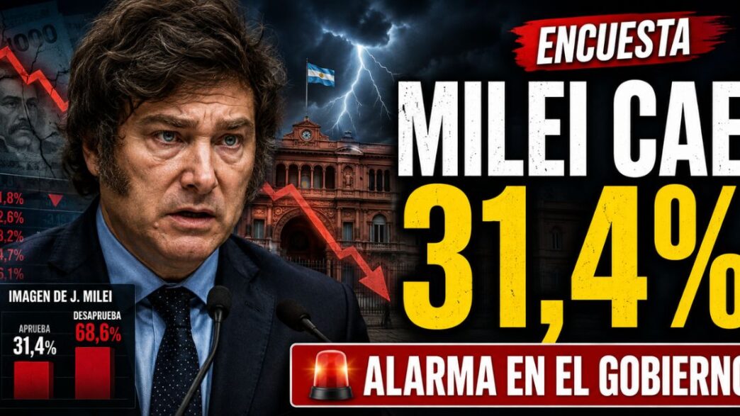 Javier Milei cae al 31,4% de aprobación según una encuesta nacional, en medio de preocupación económica y señales de desgaste para el Gobierno.