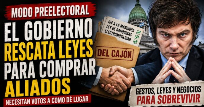 Javier Milei frente al Congreso con documentos y leyes rescatadas para recomponer alianzas políticas en modo preelectoral.