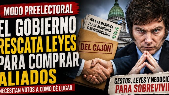 Javier Milei frente al Congreso con documentos y leyes rescatadas para recomponer alianzas políticas en modo preelectoral.