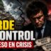 Javier Milei frente al Congreso y la Casa Rosada en una imagen de crisis política, con el mensaje Pierde el control y Congreso en crisis.