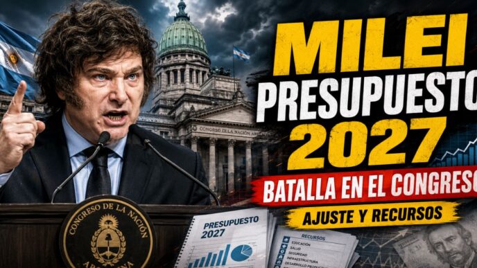 Javier Milei presenta el Presupuesto 2027 en el Congreso, en una miniatura sobre la batalla por el ajuste, los recursos y las partidas nacionales.