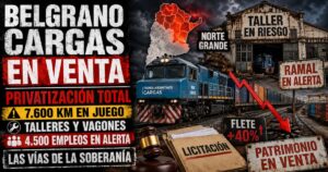 Conductor en el estudio de televisión de Info del Plata Noticias presentando informe sobre la privatización del Belgrano Cargas y el reclamo federal.