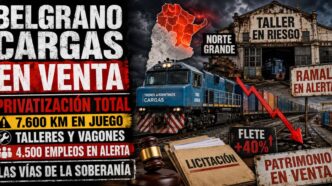 Conductor en el estudio de televisión de Info del Plata Noticias presentando informe sobre la privatización del Belgrano Cargas y el reclamo federal.