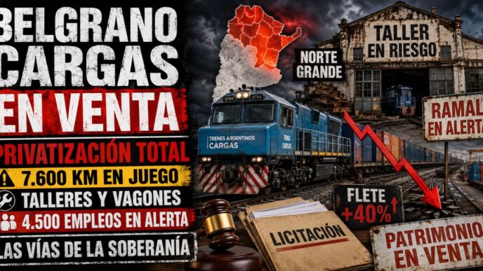 Conductor en el estudio de televisión de Info del Plata Noticias presentando informe sobre la privatización del Belgrano Cargas y el reclamo federal.