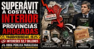 Conductor en el estudio de Info del Plata Noticias presentando informe sobre el recorte de transferencias a las provincias para financiar el superávit de Caputo.