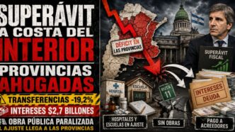 Conductor en el estudio de Info del Plata Noticias presentando informe sobre el recorte de transferencias a las provincias para financiar el superávit de Caputo.
