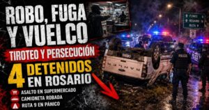 Banda armada maniató a comerciantes en Funes, robó una camioneta y volcó tras un tiroteo con la Policía en Rosario. Cuatro detenidos, incluido un chico de 13 años.