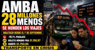 Conductor en el estudio de Info del Plata Noticias presentando informe sobre el aumento del boleto de colectivo a $1.158 y la caída récord de pasajeros.