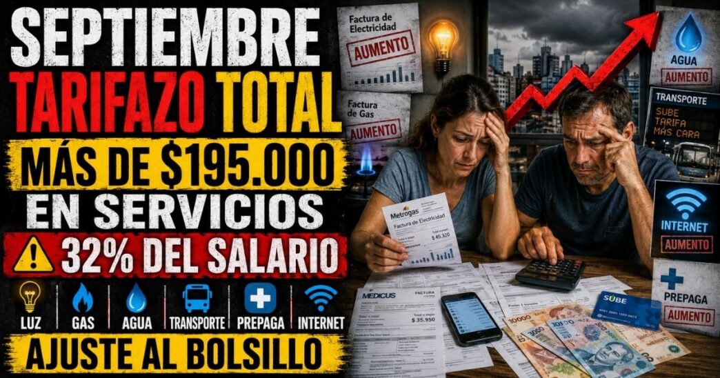 Conductor en el estudio de noticias de Info del Plata Noticias presentando informe sobre la ola de tarifazos en luz, gas, agua, prepagas y colectivos en septiembre.