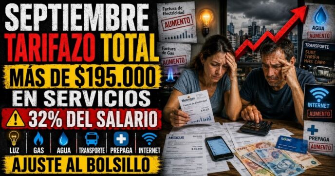 Conductor en el estudio de noticias de Info del Plata Noticias presentando informe sobre la ola de tarifazos en luz, gas, agua, prepagas y colectivos en septiembre.