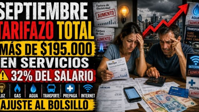 Conductor en el estudio de noticias de Info del Plata Noticias presentando informe sobre la ola de tarifazos en luz, gas, agua, prepagas y colectivos en septiembre.