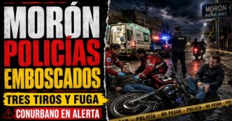 Conductor en el estudio de noticias de Info del Plata Noticias presentando informe sobre los dos policías baleados en Morón y el estado crítico de uno de ellos.