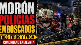 Conductor en el estudio de noticias de Info del Plata Noticias presentando informe sobre los dos policías baleados en Morón y el estado crítico de uno de ellos.