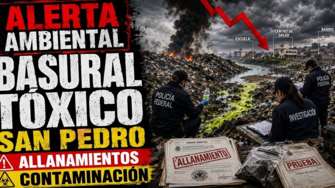 Conductor en el estudio de noticias de Info del Plata Noticias presentando informe especial sobre los allanamientos por el basural contaminante de La Tosquera en San Pedro.