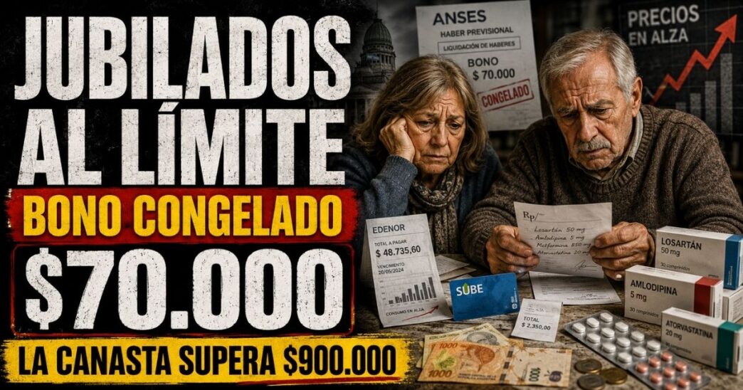 Conductor en el estudio de noticias de Info del Plata Noticias presentando informe sobre el bono congelado de $70.000 a jubilados y los aumentos de septiembre.