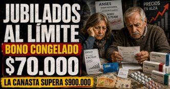 Conductor en el estudio de noticias de Info del Plata Noticias presentando informe sobre el bono congelado de $70.000 a jubilados y los aumentos de septiembre.