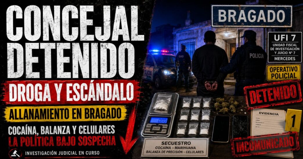 Conductor en el estudio de Info del Plata Noticias informando sobre la detención del concejal de La Libertad Avanza por venta de estupefacientes.