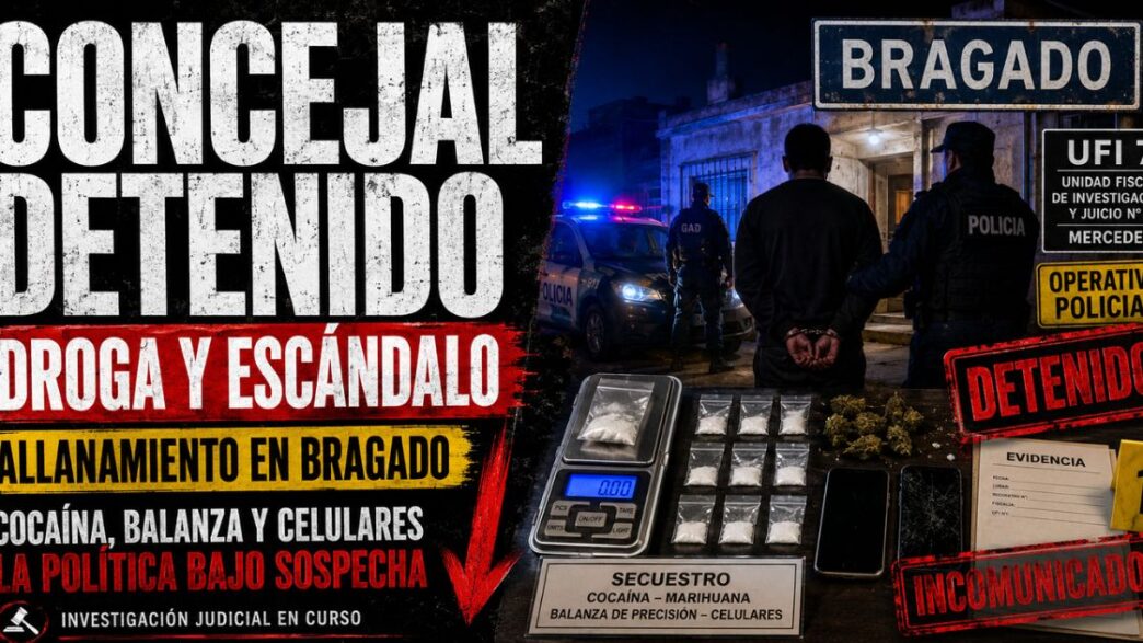 Conductor en el estudio de Info del Plata Noticias informando sobre la detención del concejal de La Libertad Avanza por venta de estupefacientes.