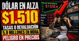 Conductor en el estudio de noticias de Info del Plata Noticias presentando informe sobre el dólar mayorista que quebró los $1.500.
