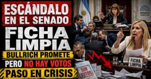 Conductor en el estudio de noticias de Info del Plata Noticias presentando informe sobre el conflicto en el Senado por la eliminación de las PASO y Ficha Limpia.