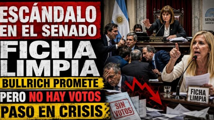 Conductor en el estudio de noticias de Info del Plata Noticias presentando informe sobre el conflicto en el Senado por la eliminación de las PASO y Ficha Limpia.