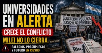 Financiamiento universitario en Argentina: protesta frente a una universidad pública por salarios, presupuesto, becas e investigación.